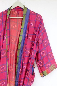 Kimono indien en soie mélangée Poli Boho grande taille Robe de chambre Kimono en soie pour femmes - Product Image 5