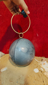 Indian Luxury dark <b>grey</b> Resin Sphere Clutch <b>Handbag</b> with Brass Ring Handle Evening Party Wedding Women Clutch <b>handbag</b> - Product Image 5