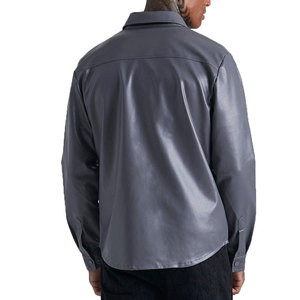 Chemises d'automne 2026 pour hommes en cuir PU à manches longues avec broderie personnalisée, style streetwear, fermeture éclair et boutons, poche poitrine, en tissu velours - Product Image 2