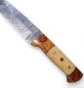 Outil de terrain artisanal en acier Damas, segmenté, avec manche en bois d'olivier et os, pour usage extérieur - Product Image 5