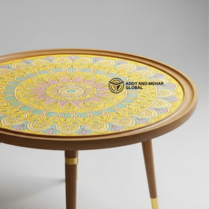 Yellow Meena Pattern Wooden Side <b>Stool</b> – Elegant Handcrafted Accent <b>Stool</b> for Home Decor - Product Image 3