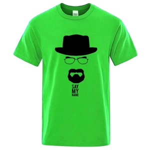T-shirt da uomo blu navy con stampa occhiali, <span class=keywords><strong>barba</strong></span> e cappello bianco, scritta 'Say My Name', sportiva, a maniche corte, girocollo, in jersey di cotone, vestibilità slim, con stampa frontale in seta - Product Image 6