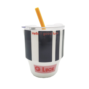12oz Black White Stripe <b>Double</b> <b>Wall</b> Vacuum Insulated Stainless Steel Coffee Tumbler with Straw Lid - Product Image 1