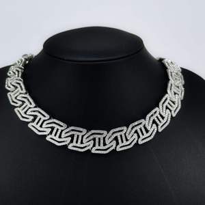 Geometric Link <b>Chain</b> Necklace S925 Silver Rhodium 10K Gold Lab Grown Crystal Pave Setting Hip Hop Wedding Unisex Luxury Design - Product Image 1