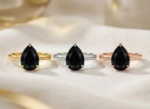 Black Onyx <b>Ring</b> Pear Cut <b>Solitaire</b> Engagement <b>Ring</b> 925 Sterling <b>Silver</b> 14K Gold Plated January Birthstone Gift - Product Image 4