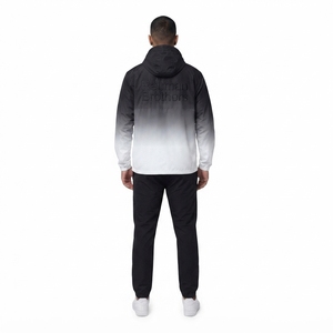 Custom <b>Men's</b> Hooded Gradient Windbreaker <b>Jacket</b> Pullover Long Sleeve Red Logo Front Casual Wear Breathable Polyester Regular Fit - Product Image 2