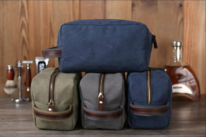 Vintage Waxed Canvas Leather Toiletry Bag Custom Logo Travel Dopp Kit Mens Waterproof Shaving Wash Organizer <b>Case</b> LCTB-0097C - Product Image 3