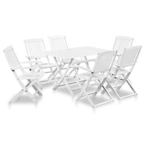 Set da pranzo all'aperto in legno massello di Acacia 7 pezzi in bianco per uso giardino - Product Image 1