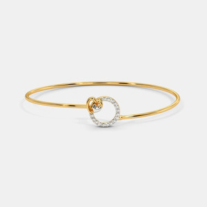 Brazalete Abierto con Diseño de Corazón y Círculo de Diamantes Dorados - Product Image 2