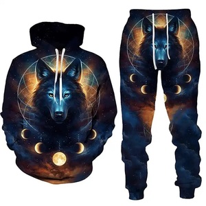 Ensemble sweat à capuche et pantalon imprimé numérique Wolf Rose de qualité supérieure, survêtement décontracté en polaire, logo personnalisé, plusieurs tailles, ensemble sportswear deux pièces - Product Image 5