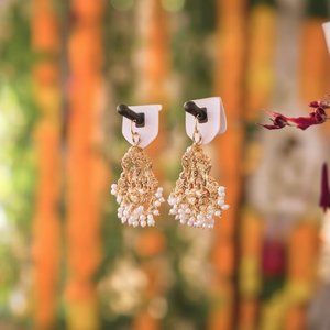 Lakshmi Gold Plated Freshwater Pearl Stud Earrings for Wedding and Party - Product Image 2