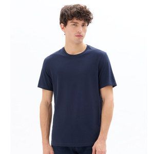 Camiseta de algodón de manga corta con cuello redondo para hombre, color sólido, corte regular, estilo casual, tejido jersey, azul marino - Product Image 2