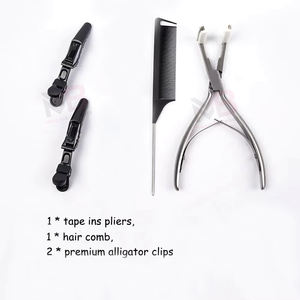 Outil de pose d'extensions capillaires personnalisable à usage commercial, en acier/métal, couleur beige, logo personnalisé, pinces de sectionnement des cheveux, peigne - Product Image 3