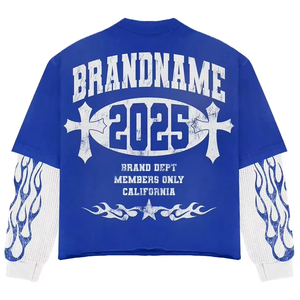 T-shirts graphiques amples 100 % coton à manches longues double couche pour hommes – Coton épais, coupe oversize - Product Image 4