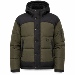 Factory Direct Hooded Puffer <b>Jacket</b> Outdoor Winter Design Adjustable Drawcord Hood Custom Woven Patch Service Snap Storm - Product Image 1
