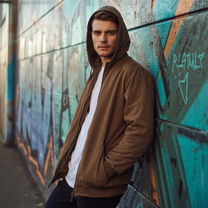 Chaqueta con capucha bordada para hombre, de algodón, informal, estilo urbano, con cremallera, cómoda, para exterior, suministro al por mayor OEM - Product Image 4