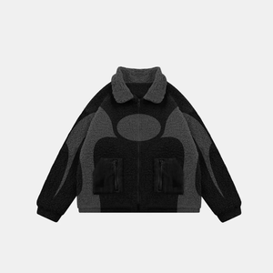 Veste en polaire pour homme, couleur contrastée, col rabattu, fermeture éclair, vêtement d'hiver décontracté, doublure en sherpa épaisse, coupe classique - Product Image 1