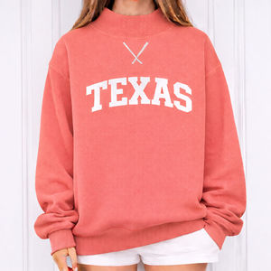 Sudadera con cuello redondo y estampado de letras de Texas para mujer, de algodón tejido blanco, manga larga, para otoño - Product Image 5