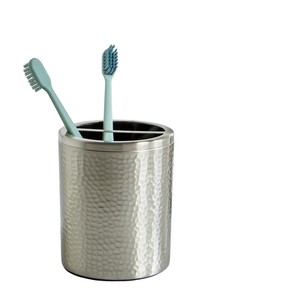 Modern Hammered Stainless Steel <b>Toothbrush</b> <b>Holder</b> Metal Bathroom Organizer Sleek Multi Section Design For Home & Hotel Use - Product Image 1