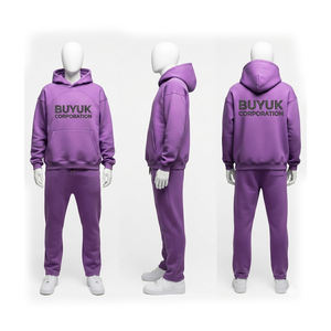 Ensemble de survêtement décontracté pour homme : sweat à capuche et pantalon en coton écoresponsable, imprimé en relief, délavage acide, style streetwear - Product Image 2