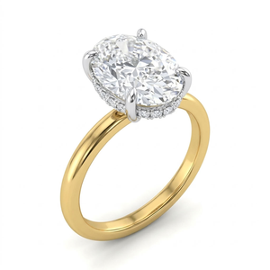 Bague de fiançailles de luxe pour femme en or 18 carats, ovale, avec halo de diamants de laboratoire certifiés IGI, or bicolore, cadeau de mariage, bijoux de mariée - Product Image 1