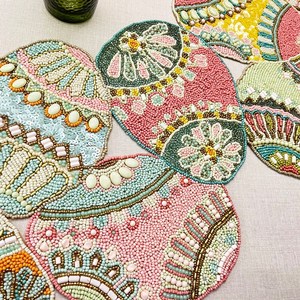 Handmade Bohemian Fabric <b>Table</b> Mats Irregular Shape Multicolor Beaded Design Decorative <b>Placemats</b> - Product Image 5