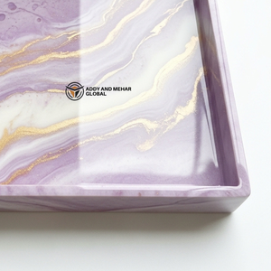 Luxury <b>Square</b> Lilac Resin Storage Tray Gold Vein Purple Marble Effect Decorative Platter for Coffee <b>Table</b> & Home Decor Gift - Product Image 4