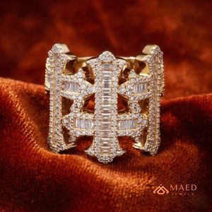 <b>Mens</b> Gold Plated Moissanite Prong Setting Cross Hip Hop Statement <b>Ring</b> <b>for</b> <b>Men</b> Daily Wear Anniversary Gift - Product Image 4