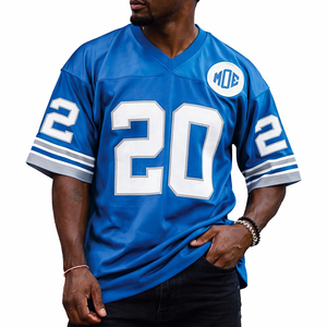 Camiseta de fútbol americano azul con cuello en V, estilo Y2K, diseño de sublimación personalizado, OEM, marca privada, pedidos al por mayor. - Product Image 2