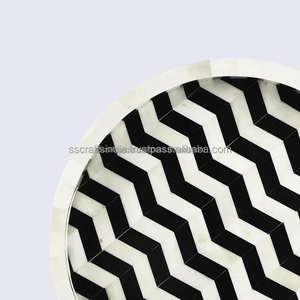 Bandeja de servicio decorativa con incrustaciones de hueso Premium, diseño artístico hecho a mano, perfecto para mesa de centro, comedor y regalos de inauguración de la casa, India - Product Image 6