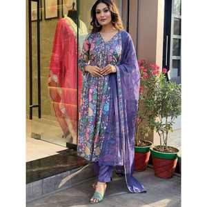 MOUSSELINE ATTRACTIVE AVEC IMPRESSION NUMÉRIQUE TRAVAIL TOP BAS AVEC DUPATTA VIOLET - Product Image 1