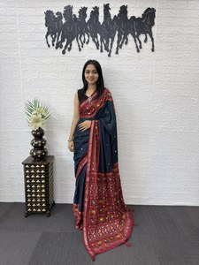 Green Silk Saree With Embroidery Traditional Women's Wear India Pakistan <b>Wedding</b> Engagement All Seasons - Product Image 5