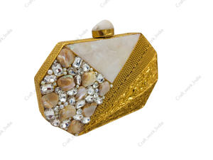 Pochette de soirée artisanale de luxe indienne en laiton et nacre, finition premium, pour mariage et occasions spéciales - Product Image 2