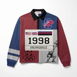 เสื้อสปอร์ตแขนยาว Snowgrace คอปกพับได้ ทรงปกติ สำหรับผู้ใหญ่ ยูนิเซ็กซ์  ผ้าเจอร์ซีย์สีบล็อก พิมพ์ลายดิจิทัล โลโก้ด้านหน้า - Product Image 1