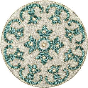 Luxury Handmade Beaded Embroidery <b>Round</b> Placemat Arabic Coffee <b>Table</b> <b>Mat</b> Decorative Mughal Style Beadwork Coaster <b>Mats</b> Pats - Product Image 2