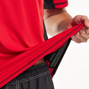 Chemise de sport unisexe rouge à manches longues, anti-UV, séchage rapide, respirante, en Spandex/Polyester 180g, design color block, logo frontal - Product Image 6