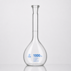 En gros, Instruments ELS, Fiole volumétrique à col long en verre borosilicaté transparent de 1000 ml, avec bouchon en polyéthylène, Norme USP, OEM - Product Image 2