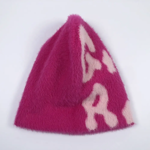 Bonnet en fausse fourrure à motif géométrique personnalisé, rose, unisexe, pour adulte, décontracté, hiver, imprimé floqué, 56-58CM - Product Image 4