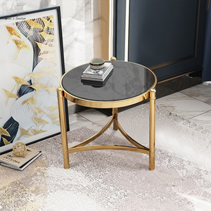 Table d'appoint et table basse luxueuses en métal et marbre, cadre moderne arrondi en couleur or - Product Image 4