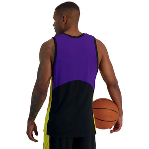 Maillot de basket sans manches pour homme, coloris violet, noir et jaune, respirant, pour adultes, toutes saisons - Product Image 2