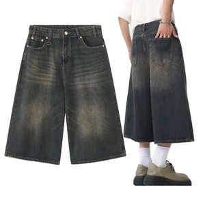 Pantalones Cortos Vaqueros Transpirables de Color Azul Claro Personalizables, Estilo Vintage, de Pierna Ancha, Cintura Media, para Uso Diario en Verano - Product Image 4