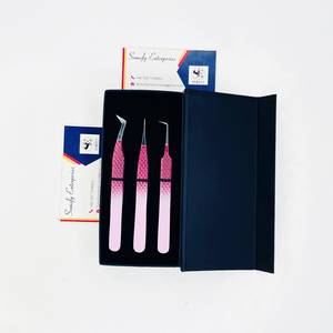 Pinzas para Pestañas Profesionales de Acero Inoxidable, Curvas en Forma de L, Puntas Anguladas, Pinzas de 90 Grados para Extensión de Pestañas de Volumen - Product Image 1