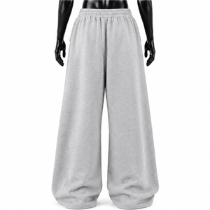 Pantalon de survêtement personnalisé en gros, taille haute, coupe ample, jambe large, en molleton, style streetwear oversize, coupe décontractée, en coton, pour hommes et femmes - Product Image 3