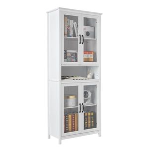 Libreria in MDF Bianco Stile Country Americano con Verniciatura a Spruzzo, Due Ante Superiori, Ripiano Centrale e Due Ante Inferiori - Product Image 3