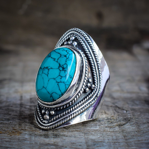 Oval <b>Turquoise</b> <b>Ring</b> 925 Sterling Silver Classic Style Engagement <b>Ring</b> Wedding Jewelry Gift For Her - Product Image 2