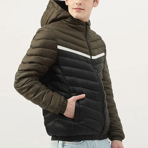 100% Nylon Puffer <b>Jacket</b> with Stand Collar Patchwork Design Hooded <b>Waterproof</b> & Breathable <b>Winter</b> Outerwear - Product Image 3