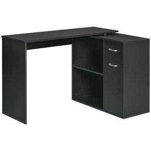 Scrivania a L Nera per Ufficio Domestico con Ripiani Girevoli, Cassetto e Libreria per Utenti di Laptop - Product Image 1