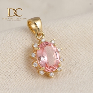 14KT <b>Solid</b> Yellow <b>Gold</b> <b>Pendant</b> Charm With Lab Grown Diamond & Padpardscha Sapphire IGI Certified Fine Jewelry for Women's - Product Image 2