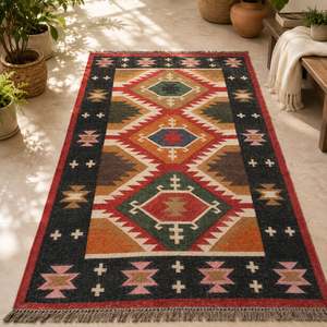 Alfombra Kilim Moderna Ecológica Hecha a Mano por Krafterscustom, Diseño Abstracto, Lana, Tufted a Mano, Pelo Medio, Rectangular, Látex - Product Image 1