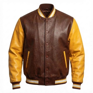Custom Wool and Viscose Bomber <b>Jacket</b> <b>Brown</b> and Yellow Hooded Waterproof Vintage High School Outerwear Wholesale Manufacturer - Product Image 2